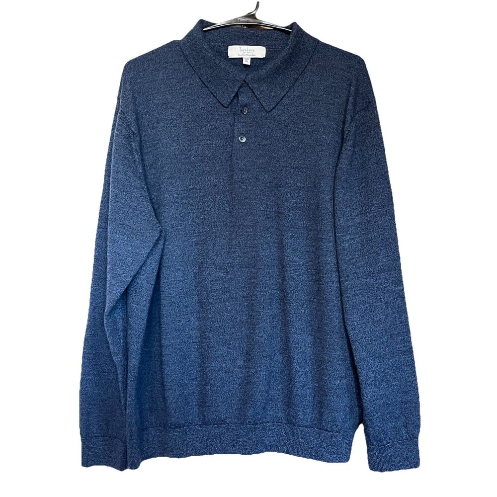 Turnbury Extra Fine Merino Wool Collared Pullover Sweater Men’s XL Navy L FIT